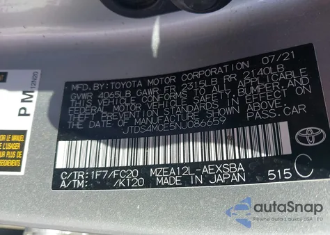 2022 Toyota Corolla Se из США, поврежденный, VIN JTDS4MCE5NJ086659